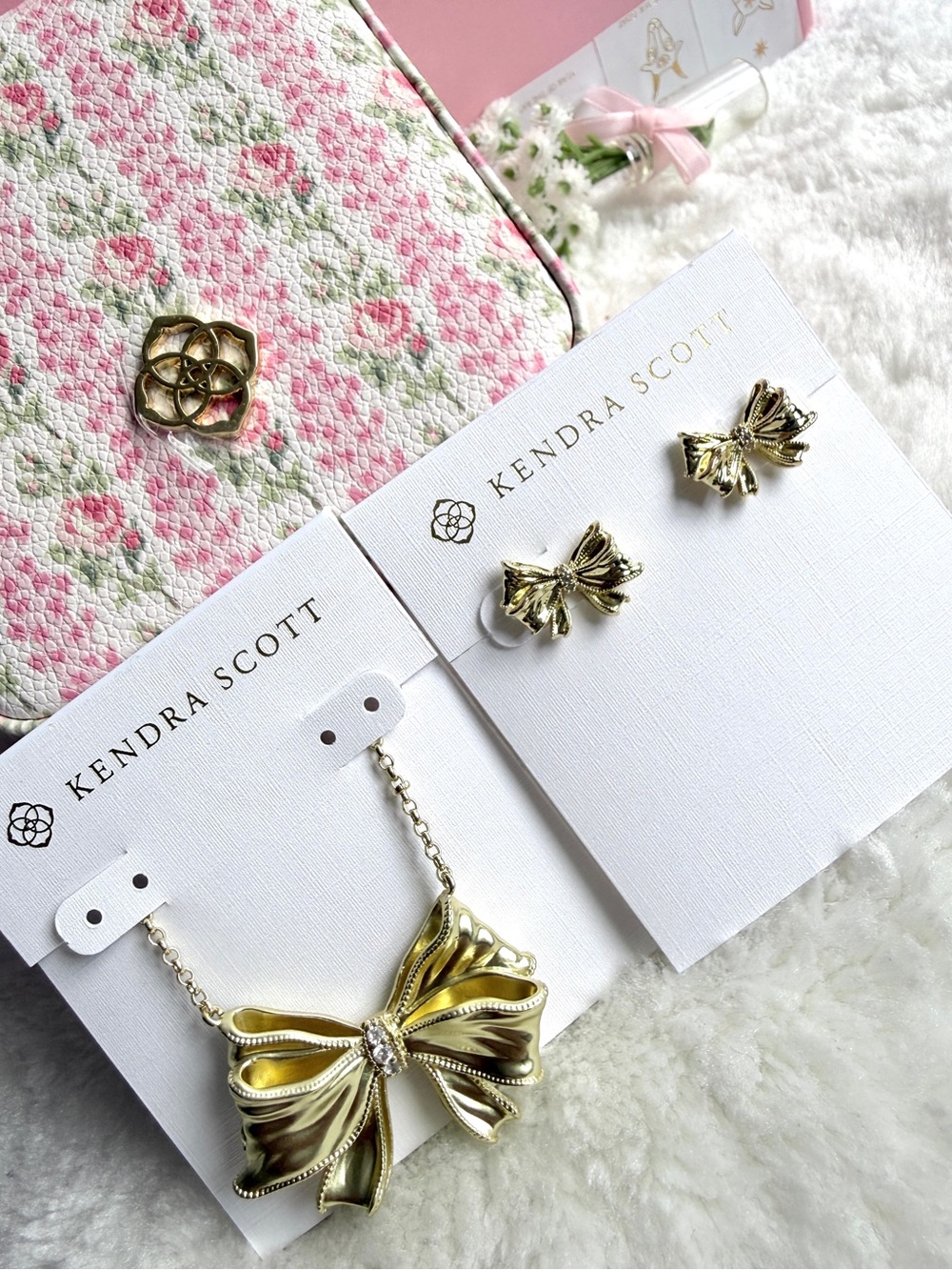 Kendra Scott × LoveShackFancy Gold Bow Necklace and Stud Earrings Set
